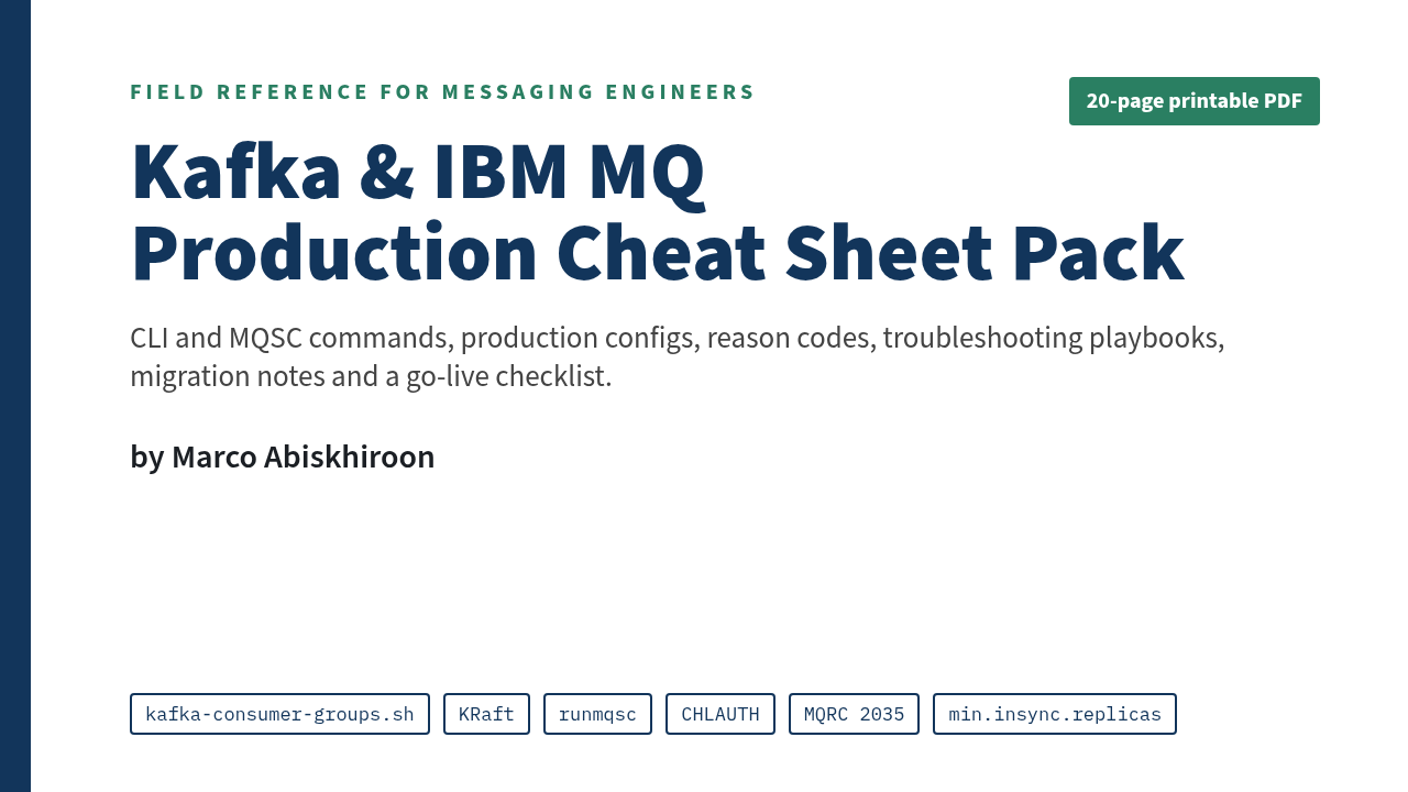 Kafka & IBM MQ Production Cheat Sheet Pack cover